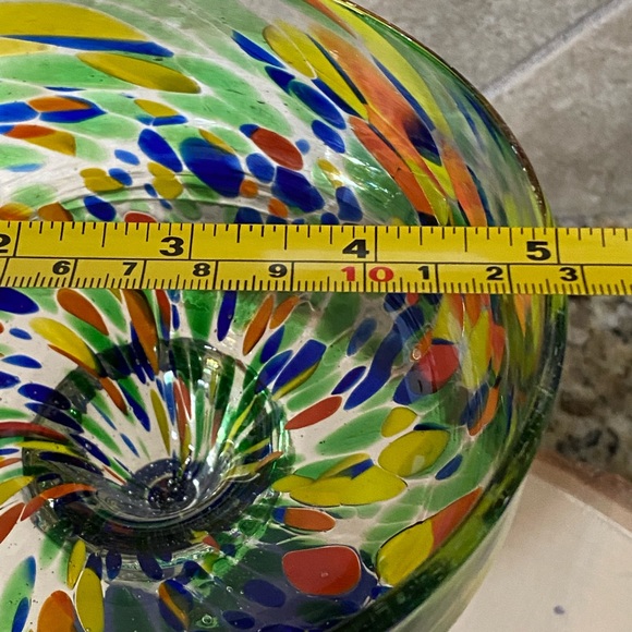 Mexico Mouth Blown Confetti Cobalt Blue Stem Base Margarita Glass Thick Heavy - Picture 10 of 14